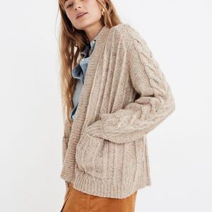Madewell Bubble-Sleeve Cableknit Cardigan Sweater